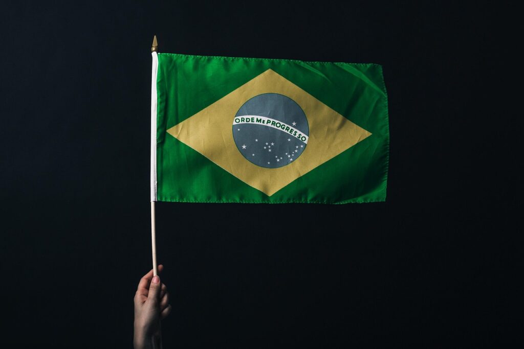 flag, brazil, nation, brasil bandeira brazil hand, brazil flag, black background, yellow and green